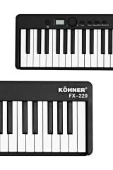 KÖHNER FX-220 BK Katlanabilir, Taşınabilir, Şarjlı Dijital Piyano (Dinamik Klavyeli, Tuş Hassasiyetli 88 Tuş)