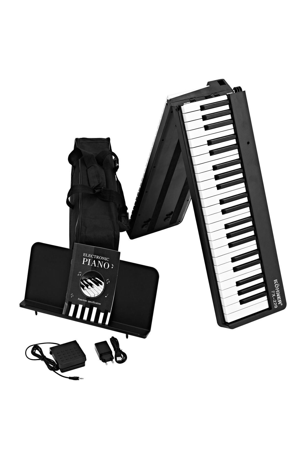 KÖHNER FX-220 BK Katlanabilir, Taşınabilir, Şarjlı Dijital Piyano (Dinamik Klavyeli, Tuş Hassasiyetli 88 Tuş)