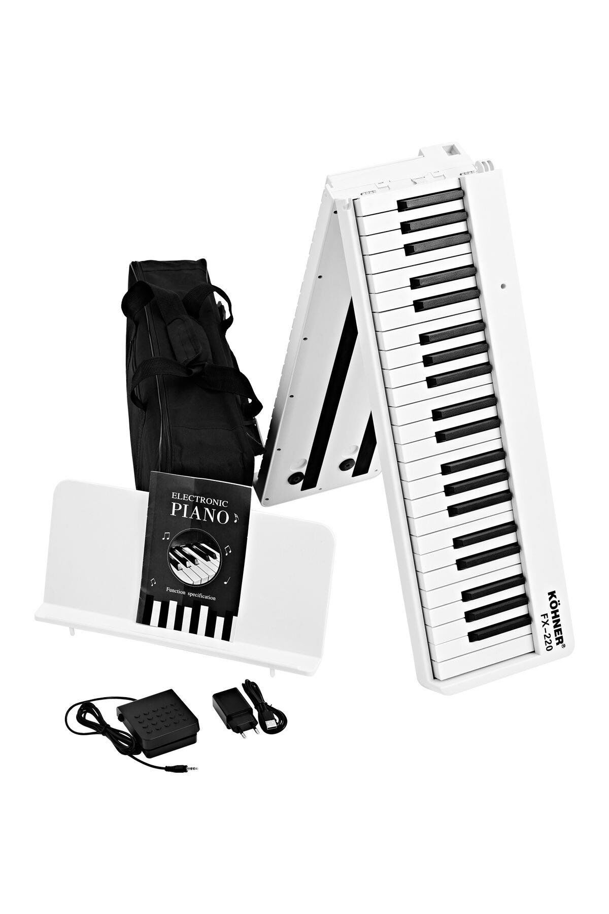 KÖHNER FX-220 WH Katlanabilir, Taşınabilir, Şarjlı Dijital Piyano (Dinamik Klavyeli, Tuş Hassasiyetli 88 Tuş)